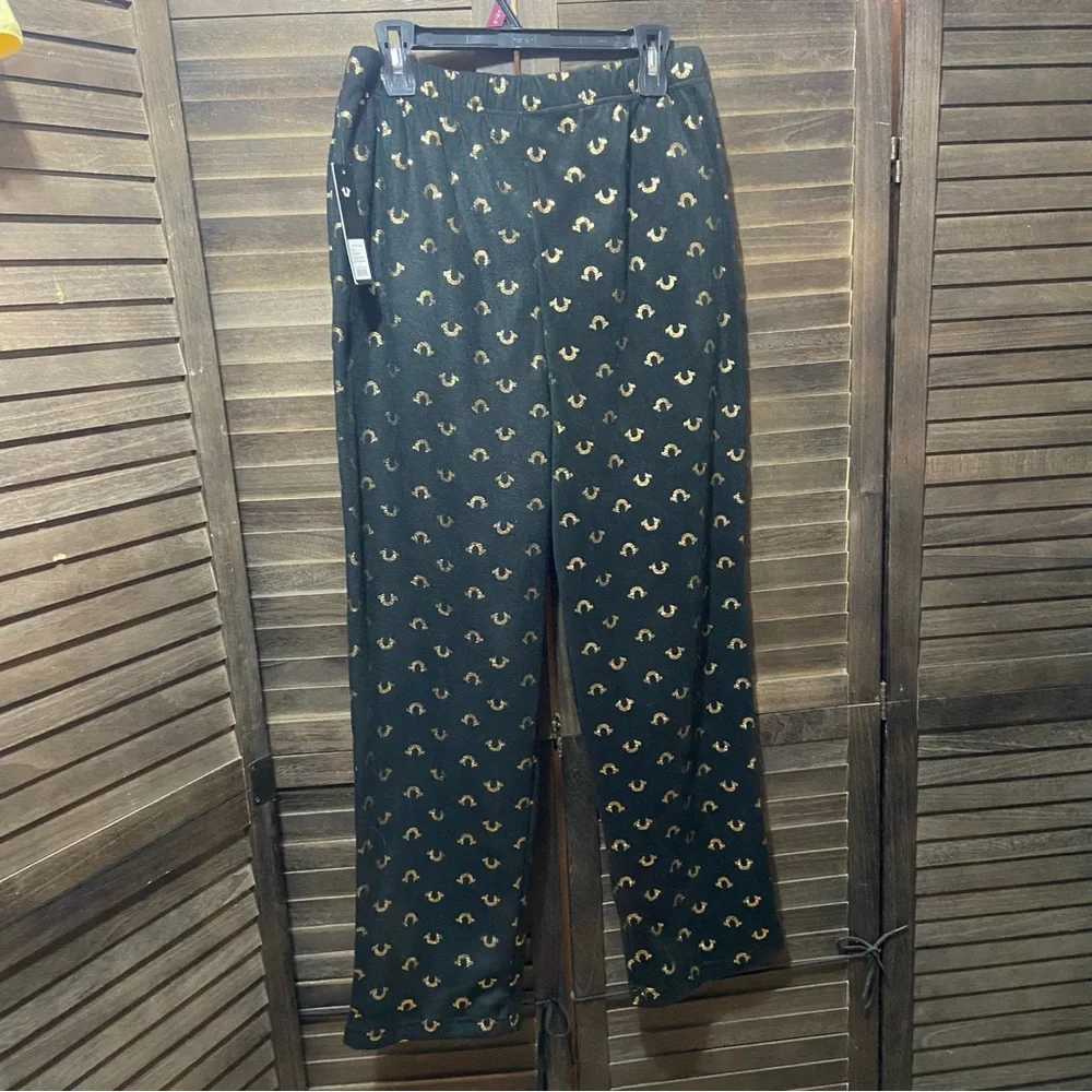 NWT True Religion Fleece Pajama Lounge Pants Black/Gold Unisex Comfy Size Large